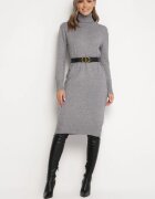 j&x Rochie tricotată din lână Gri Midi cu guler înalt Doulcetta