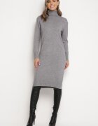 j&x Rochie tricotată din lână Gri Midi cu guler înalt Doulcetta