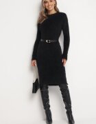 j&x Rochie tricotată neagră cu Lână cu Textură Pufoasă Edeniase
