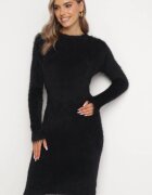 j&x Rochie tricotată neagră cu Lână cu Textură Pufoasă Edeniase