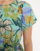 j&x Rochie Verde-Albastră din Viscoză cu Imprimeu Floral Evazată Legată în Talie Quilbia