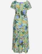 j&x Rochie Verde-Albastră din Viscoză cu Imprimeu Floral Evazată Legată în Talie Quilbia