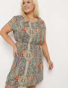 j&x Rochie Verde-bej din viscoză în stil Boho cu croială tip cutie și cordon din material Neteri