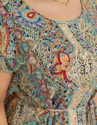 j&x Rochie Verde-bej din viscoză în stil Boho cu croială tip cutie și cordon din material Neteri