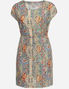 j&x Rochie Verde-bej din viscoză în stil Boho cu croială tip cutie și cordon din material Neteri