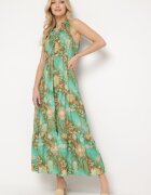 j&x Rochie Verde Cintrată Florală cu elastic în talie și legătură la gât Lusaria