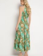 j&x Rochie Verde Cintrată Florală cu elastic în talie și legătură la gât Lusaria