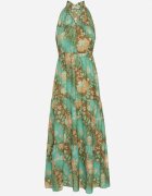 j&x Rochie Verde Cintrată Florală cu elastic în talie și legătură la gât Lusaria