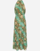 j&x Rochie Verde Cintrată Florală cu elastic în talie și legătură la gât Lusaria