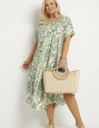 j&x Rochie Verde Cloș din Viscoză cu Model Geometri Emisova