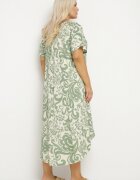 j&x Rochie Verde Cloș din Viscoză cu Model Geometri Emisova