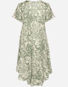 j&x Rochie Verde Cloș din Viscoză cu Model Geometri Emisova