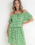 j&x Rochie Verde Cloș Mini cu Decolteu Spaniol și Elastic în Talie din Viscoză Jassinta