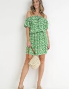j&x Rochie Verde Cloș Mini cu Decolteu Spaniol și Elastic în Talie din Viscoză Jassinta