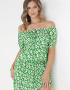 j&x Rochie Verde Cloș Mini cu Decolteu Spaniol și Elastic în Talie din Viscoză Jassinta
