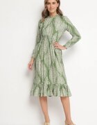j&x Rochie Verde cu croi evazat cu elastic în talie cu imprimeu etnic