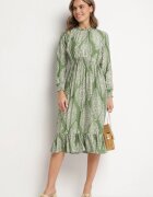 j&x Rochie Verde cu croi evazat cu elastic în talie cu imprimeu etnic