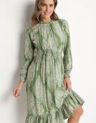 j&x Rochie Verde cu croi evazat cu elastic în talie cu imprimeu etnic
