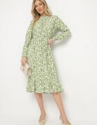 j&x Rochie Verde cu croi evazat cu volane și elastic în talie Ridiluria