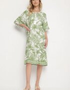j&x Rochie Verde cu croi tip cutie cu șnur la decolteu cu model vegetal Mirionela