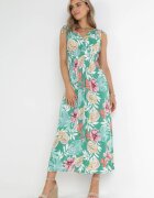 j&x Rochie Verde cu flori cu elastic în talie Dionothy