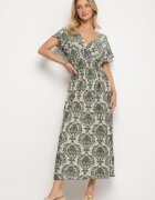 j&x Rochie Verde cu Model Etno cu Volane și Talie Elastică Ellivira