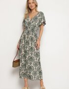 j&x Rochie Verde cu Model Etno cu Volane și Talie Elastică Ellivira