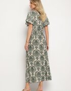 j&x Rochie Verde cu Model Etno cu Volane și Talie Elastică Ellivira