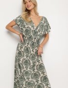 j&x Rochie Verde cu Model Etno cu Volane și Talie Elastică Ellivira