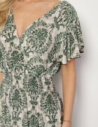 j&x Rochie Verde cu Model Etno cu Volane și Talie Elastică Ellivira
