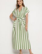 j&x Rochie Verde cu Vâscoză și Curea cu dungi Nerire