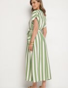 j&x Rochie Verde cu Vâscoză și Curea cu dungi Nerire