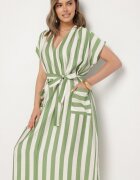 j&x Rochie Verde cu Vâscoză și Curea cu dungi Nerire