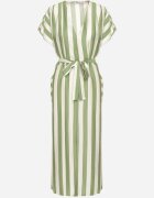 j&x Rochie Verde cu Vâscoză și Curea cu dungi Nerire