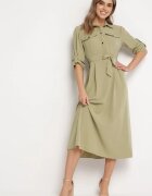j&x Rochie verde deschis cloș maxi cu bluză tip cămașă și cu cordon în talie Indiga