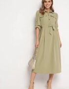 j&x Rochie verde deschis cloș maxi cu bluză tip cămașă și cu cordon în talie Indiga