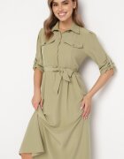 j&x Rochie verde deschis cloș maxi cu bluză tip cămașă și cu cordon în talie Indiga