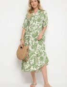 j&x Rochie Verde din Vâscoză Cloș cu Volan Filindania