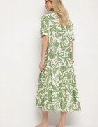 j&x Rochie Verde din Vâscoză Cloș cu Volan Filindania