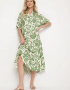 j&x Rochie Verde din Vâscoză Cloș cu Volan Filindania