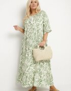 j&x Rochie Verde din Vâscoză cu croi simplu cu legătură cu imprimeu floral Edirania
