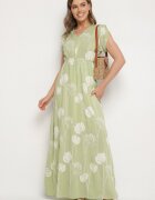 j&x Rochie Verde din Viscoză cu Broderii Lumiene
