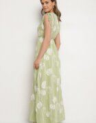 j&x Rochie Verde din Viscoză cu Broderii Lumiene