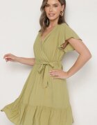 j&x Rochie Verde din viscoză cu decolteu petrecut și centură Aurenelle