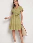 j&x Rochie Verde din viscoză cu decolteu petrecut și centură Aurenelle