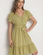 j&x Rochie Verde din viscoză cu decolteu petrecut și centură Aurenelle