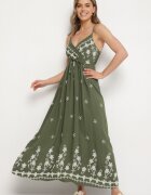 j&x Rochie Verde din Viscoză Decorată cu Broderii Lunireia
