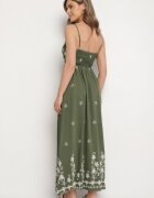 j&x Rochie Verde din Viscoză Decorată cu Broderii Lunireia