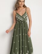 j&x Rochie Verde din Viscoză Decorată cu Broderii Lunireia