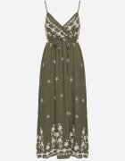 j&x Rochie Verde din Viscoză Decorată cu Broderii Lunireia